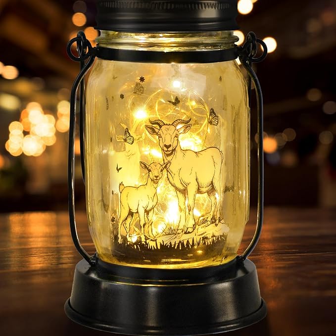 kyoryuger Goat Gifts for Women/Men Goat Solar Lanterns Mom Birthday Animal Lovers Lantern Animal Memorial Lights Solar Garden Decoration for Yard, Patio,Backyard,Porch Torches