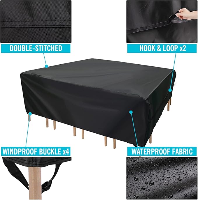 Velway Patio Furniture Cover Outdoor Waterproof Rectangular Patio Table Chair Sofa Set Cover, 108" Lx82 Wx28 H, All Weather Oxford Tear-Resistant Material with Zipper Carrying Bag Windproof Buckles