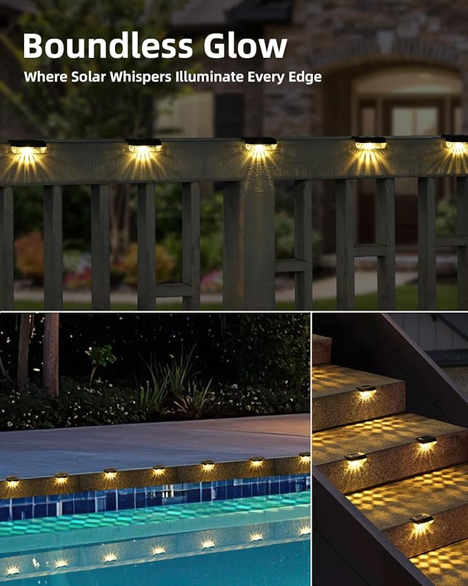 Herzila 16 Pack Solar Deck Step Lights, Solar Step Lights for Outdoor Stairs, 3000K Warm White, Auto Dusk-to-Dawn, Weatherproof, Low Profile, for Fence Deck Railing Patio
