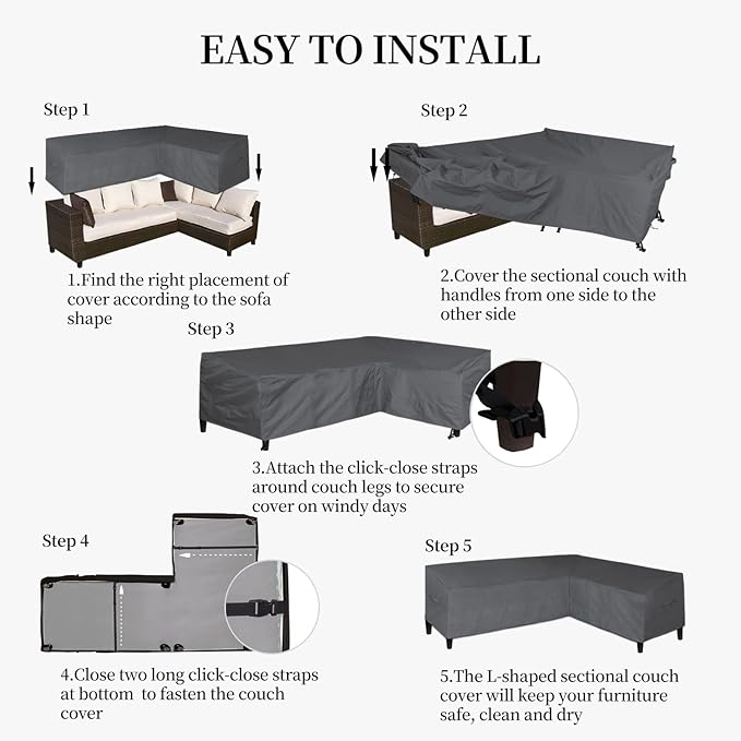 Easy-Going Patio L-Shaped Sectional Sofa Cover, 83“X104 Waterproof Outdoor Sectional Cover, Heavy Duty Garden Furniture Cover with Air Vent (Left Facing, Dark Gray)
