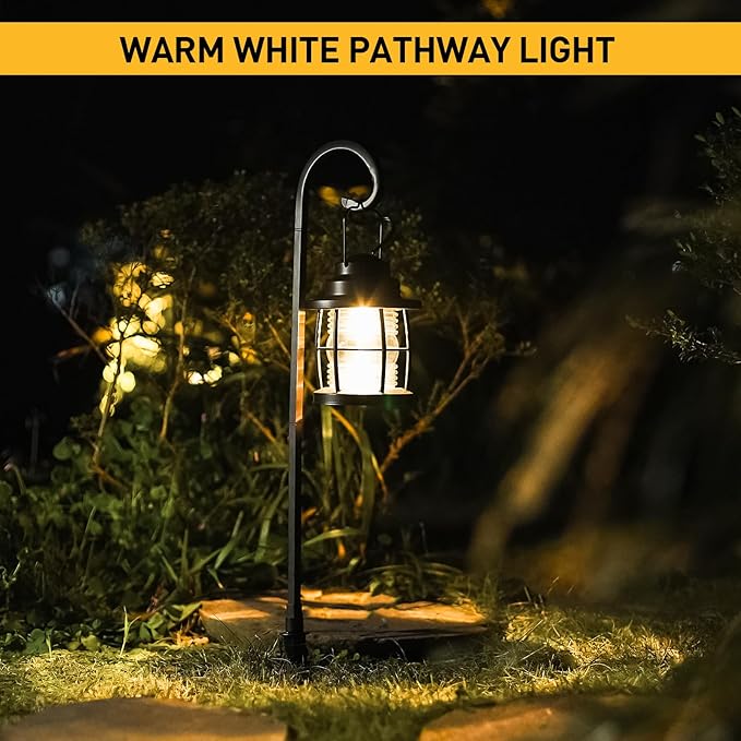 GOLDEN STAR Low Voltage Landscape Pathway Lights - 12V LED Outdoor Shepherd Hook Hanging Garden Lights IP65 Waterproof Aluminum Lantern Path Lights 1.1W 32 Lumen 2900K for Walkway & Yard 2-Pack