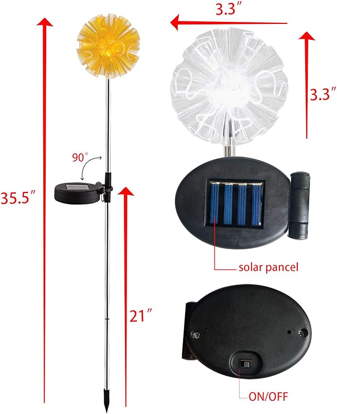 CANDLE CHOICE Solar Powered Landscape LED Lights Outdoor Waterproof Color Changing Garden Stake Lights for Outside Yard Lawn Flower Beds Plant Path Christmas Decorations Figurine Dandelion 2 Pack