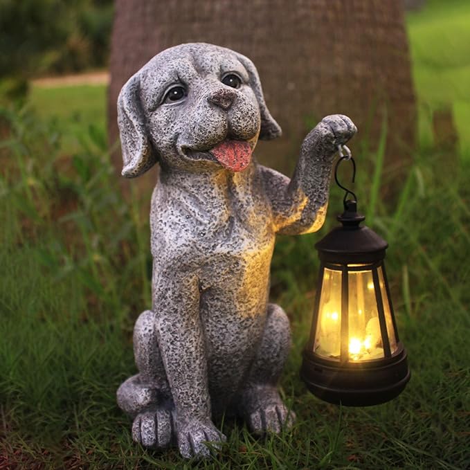 Dog Statue Garden with Solar Lantern - Ideal Gifts for Outdoor Patio, Figurine for Dogs – Gift for Mom, Grandma, Dog Lovers,Birthdays Housewarming Present