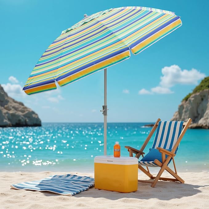 Beach Umbrella w/Sand Anchor & Tilt, Heavy Duty Wind Outdoor Umbrellas with Air Vents Design & Carry Bag, UV 50+ Protection Portable Sun Shade for Patio, Pool, Garden