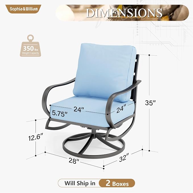 Sophia & William 2 Pieces Patio Furniture Sets Metal Sofa Chairs Patio Cushion Armchairs Swivel Sofa Chairs with Removable Cover for Garden Backyard Poolside Blue