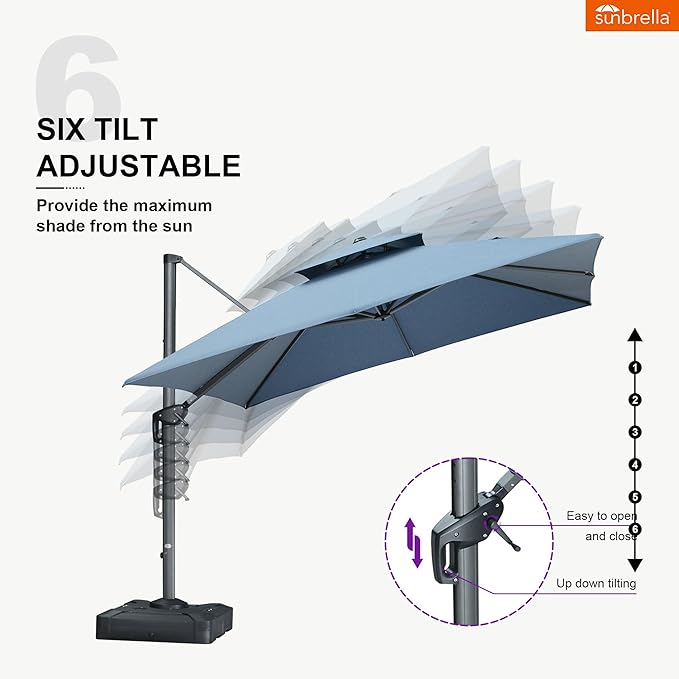 PURPLE LEAF Cantilever Umbrella with Base Included 10FT Outdoor Double Top Large Offset Hanging 360° Rotation Heavy Duty Square Umbrella for Garden Patio Deck Pool Backyard Spectrum Denim
