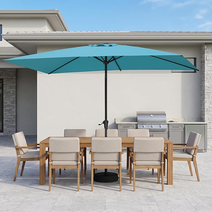 PURPLE LEAF 6.5' x 10' Rectangular Patio Umbrella Outdoor Table Umbrella Aluminum Frame Market Umbrella Sun Umbrella for Garden Deck Lawn Pool Turquoise Blue