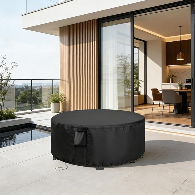 Patio Furniture Covers Round, 34 Inch Outdoor Dinner Table Cover Waterproof, Round Patio Coffee Table Cover for All Weather Resistant - 34 x 16 Inch