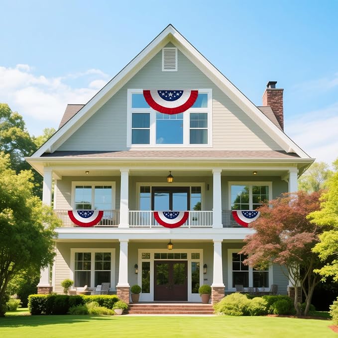 Homissor American Flag Bunting Outdoor 3x6 Ft New US Pleated Fan Flags Embroidered Stars for Patriotic, 250 Year Anniversary, Memorial Day, 4th of July Decoration