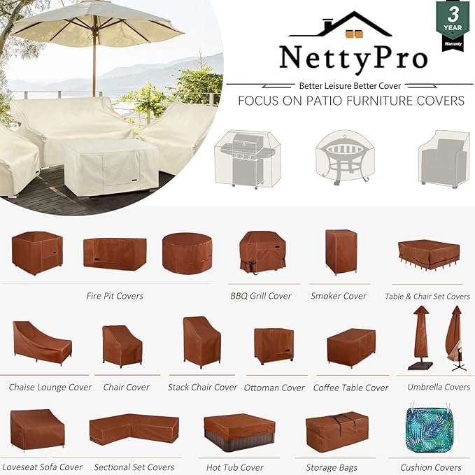 NettyPro Patio Sectional Cover 104" x 83", L-Shaped Waterproof 600D Heavy Duty Outdoor Furniture Sofa Lounge Set Cover, Right Facing, Brown