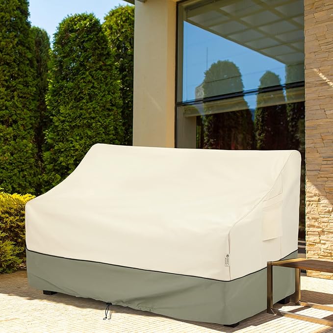 COSFLY Outdoor Furniture Patio Sofa Covers Waterproof, Outside Loveseat Covers Fits up to 60W x 35D x 32H inches Beige