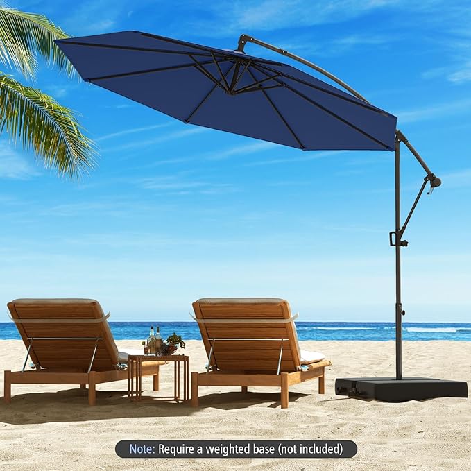 Tangkula 10 FT Patio Offset Umbrella, Hanging Cantilever Umbrella w/X-shaped Base & 360° Rotation, Smooth Crank Handle, Vented Top, Outdoor Market Umbrella for Backyard, Deck (Navy)