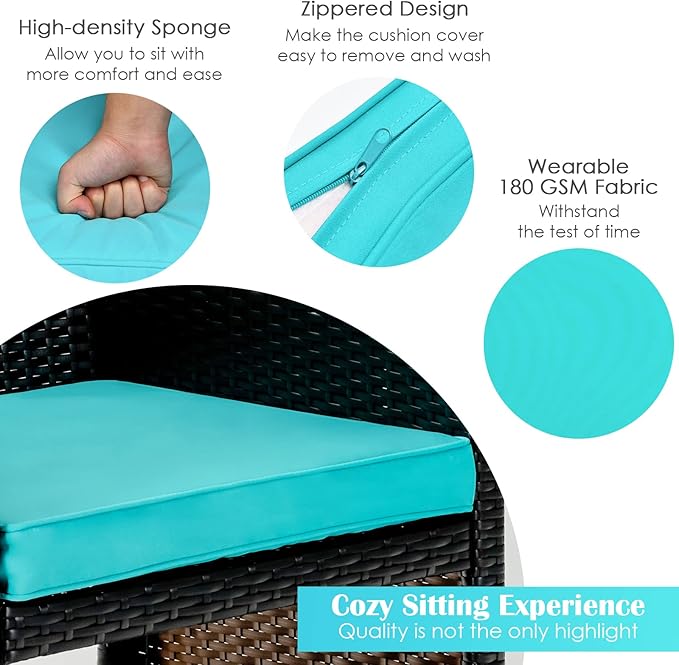 COSTWAY 8 Piece Patio Furniture Set, Outdoor PE Rattan Wicker Sectional Sofa with Cushion and Coffee Table, Patio Conversation Sets for Balcony Lawn Porch Patio Backyard Garden Poolside, Turquoise