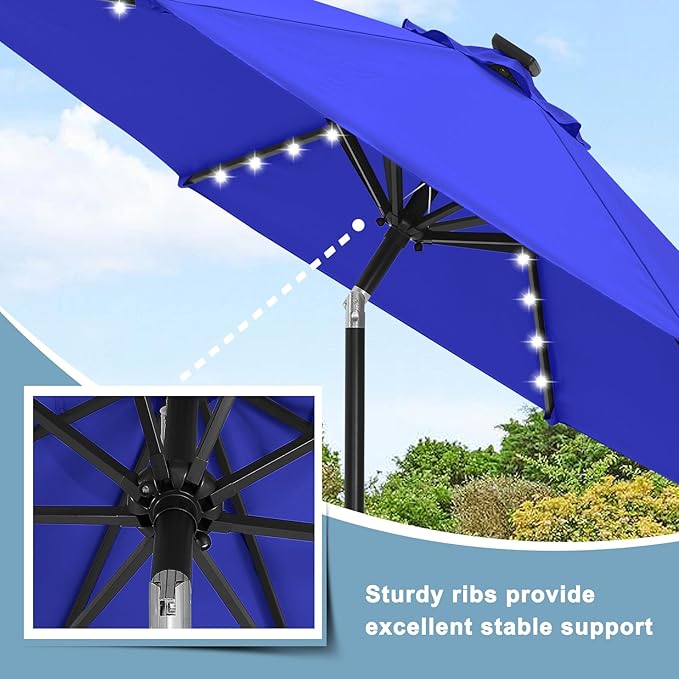 ABCCANOPY Durable Solar Led Patio Umbrellas with 32LED Lights 9FT (Blue)
