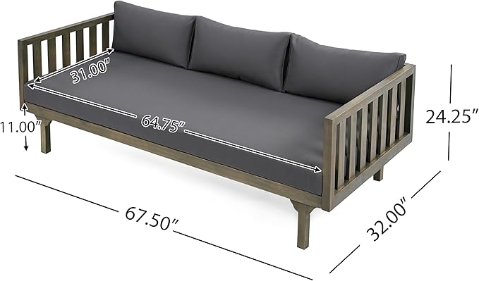 Merax Outdoor Acacia Wood Conversation Set - Patio 3-Seat Loveseat Sofa w/Coushion and Round Coffee Table for Backyard, Lawn, Balcony, Gray