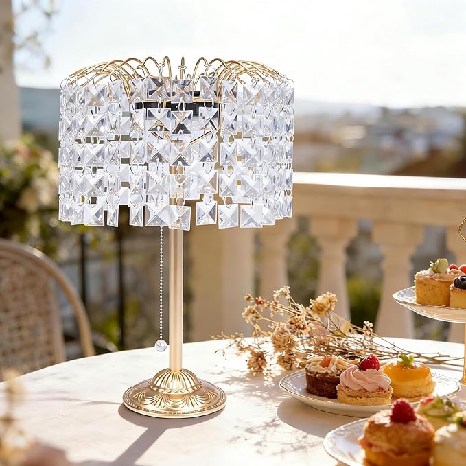 HUYIENO Solar Outdoor Table Lamp Decorative Modern Crystal Lights with USB Charging 2 Lighting Modes (White/Warm White) Perfect Table Light for Dinner/Patio/Restaurant/Bedroom