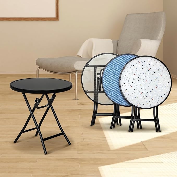 Abba Patio Bistro Table,18" Round Folding Side Table with Tempered Glass Tabletop,Small End Table for Outdoor Indoor Yard Garden Balcony Coffee, Colored Dots