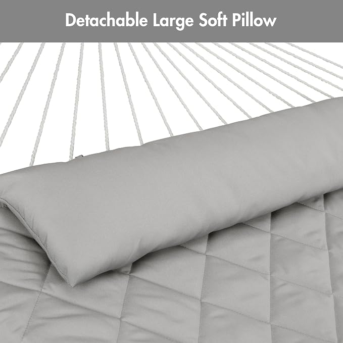 ANOW Double Rope Hammock with Stand 12FT, Heavy Duty Hammock with Polyester Pillow and Pad, 450 LBS Weight Capacity, Light Grey