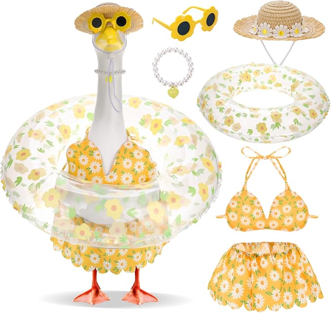 Porch Goose Outfit Summer Hawaiian Fishing Porch Goose Outfit Clothes Costume for 23 In Statue Garden Yard Decor