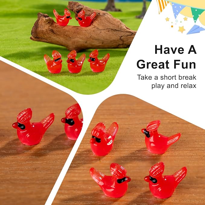 60 pcs Mini Resin Bird Many Styles Variety Tiny Luminous Animals Figures Miniature Little Small Animal Figurines Bulk for Micro Fairy Garden Landscape Accessories Hide Crafts Decor Aquarium