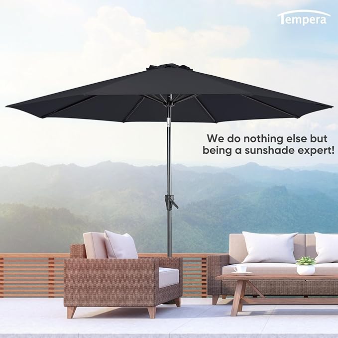 Tempera 10ft Patio Market Outdoor Table Umbrella with Push Button Tilt and Crank, Large Sun Umbrella with Sturdy Pole&Fade Resistant Canopy, Easy to Set, Space Grey