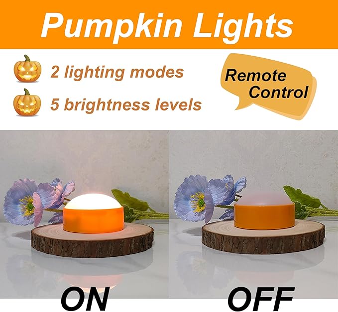 3 Pack Halloween Pumpkin Lights with Remote and Timer, Bright Flickering Battery Operated LED Light Flameless Candle Set for Pumpkin Décor Jack-O-Lantern Halloween Party Home Decorations, Orange Color