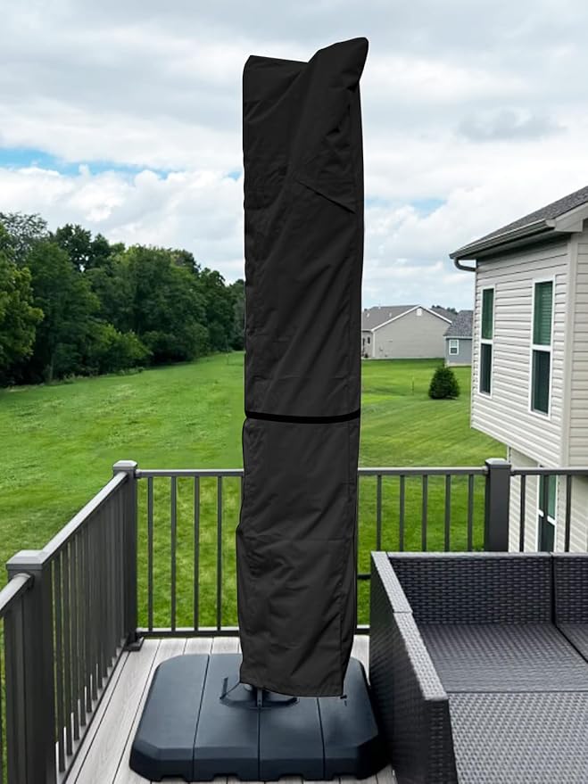 Kipiea Patio Umbrella Cover for 9'-13' Cantilever Umbrella, Upgraded 600D Heavy Duty Outdoor Umbrella Covers with Support Pole and Zipper