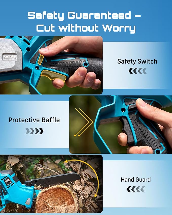 SEESII Brushless Mini Chainsaw 6 Inch, Handheld Saw with 2 * 2000 mAh Batteries, Cordless Chainsaw with Automatic Oiler, Compatible with Makita 18V Battery, Electric Saw for Tree Limb Branch Cutter