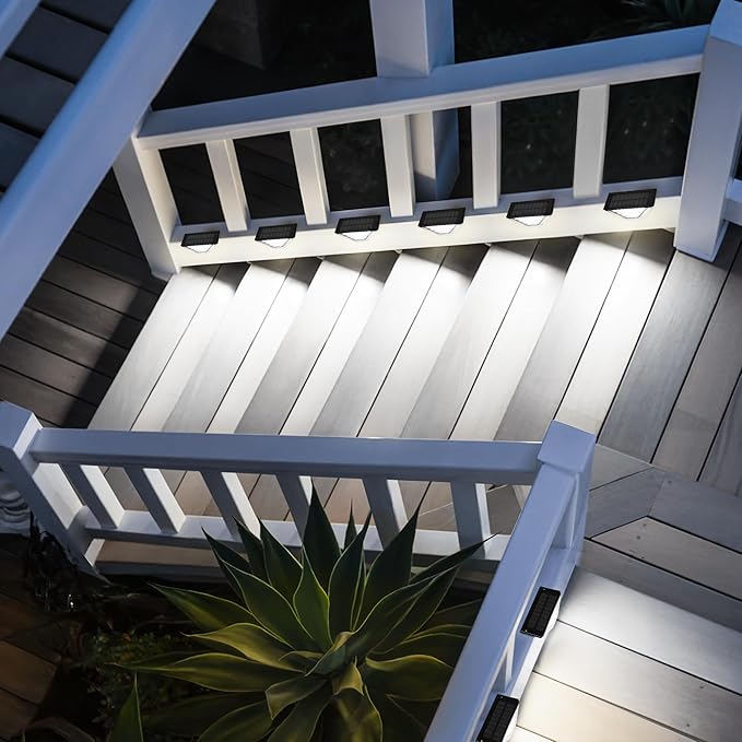 SOLPEX 10 Pack Four-Sided Illumination Solar Step Lights for Outside, Solar Stair Lights Outdoor, Solar Railing Lights Outdoor Waterproof with 33 LEDs for Steps, Stair, Deck, Porch (Cold White)