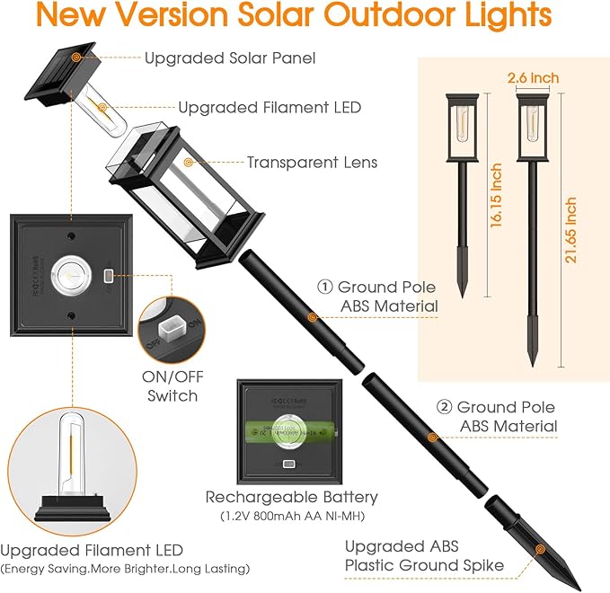 KOOPER Solar Pathway Lights Outdoor 8 Pack, 2X Bigger Solar Outdoor Lights, Bright Solar Garden Lights Waterproof, Auto On/Off Outdoor Solar Lights for Yard Landscape Path Lawn Patio Walkway