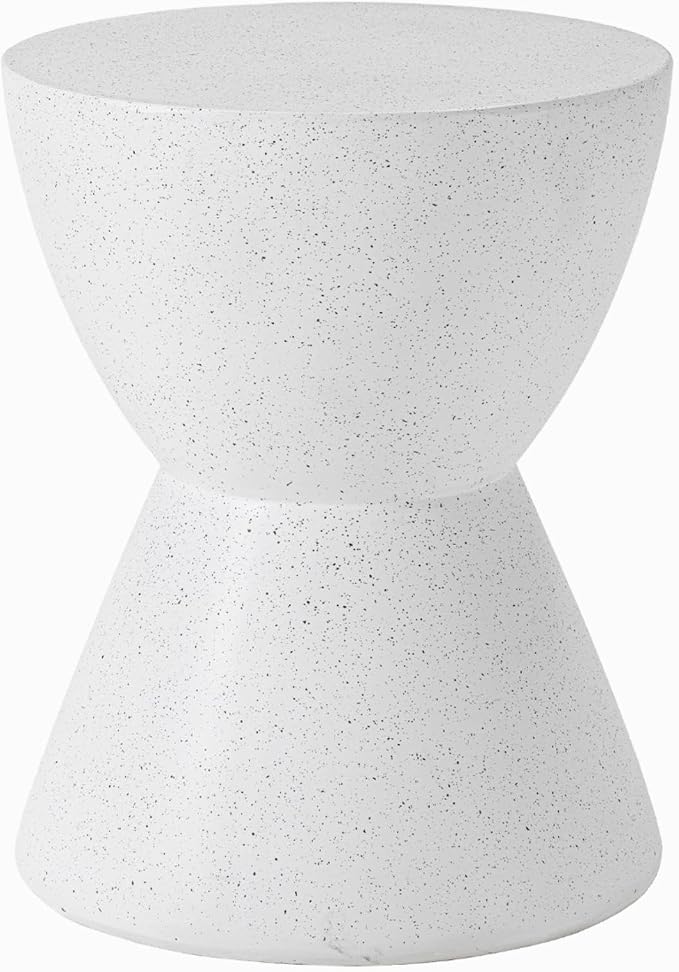 SUNBURY Outdoor Concrete Side Table, 19" H Outdoor End Tables Cement Accent Table Hourglass Shaped, Lightweight Modern Small Garden Stool, Decorative Garden Stool for Patio, Backyard, Ink Spot White