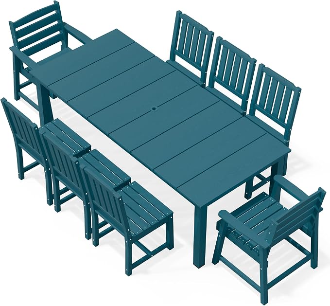 AreShark Outdoor Dining Table,All Weather Rectangular Patio Table for 6,Heavy-Duty HDPE Table with Umbrella Hole and Aluminum Frame,Weatherproof Outdoor Furniture for Backyard, Garden,Navy Blue