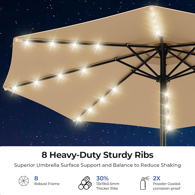 HOMSHADE 9 FT Motorized Patio Umbrella with Remote Control, Outdoor Patio Umbrella with Solar Lights, Umbrella Outdoor Patio with UPF50+ UV Protection, 5-Year Fade Resistant for Deck, Backyard, Pool
