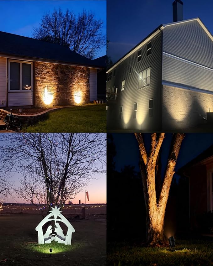 HIBOITEC 12W Plug in Outdoor Spotlights 6 Packs, 36° COB LED Spot Light Waterproof, ET; Listed 2900K Landscape Lights with Aluminum Stake for Yard Driveway Garden House Facade