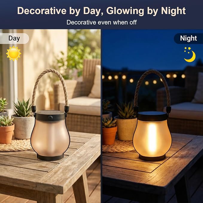Solar Lanterns Outdoor Waterproof 8-Pack, Flickering Flame Effect | Rechargeable lanterns with USB-C charging, a decorative hanging design, and dusk-to-dawn use for patios, porches and gardens