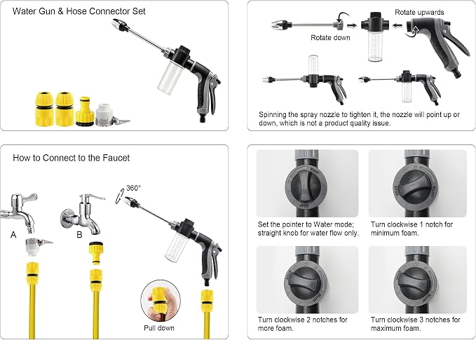Aquoxis Pressure Washer, High Pressure Power Washer with Adjustable Nozzle, Universal Garden Hose Connection, Multi Spray Modes for Car Patio Outdoor Cleaning (A)