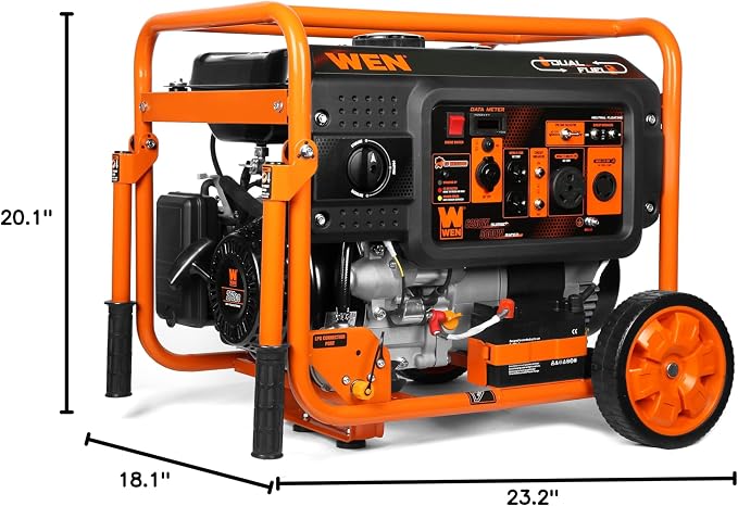 WEN DF623X 6250-Watt 120-Volt/240-Volt Dual Fuel Electric Start Portable Generator with Wheel Kit and CO Shutdown Sensor, Black