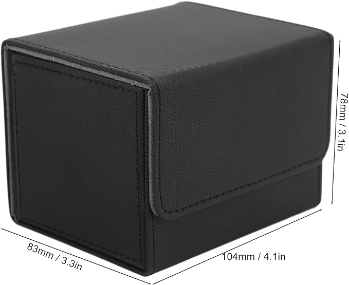 Qiilu Magnetic Closure Card Deck Box with Magnetic Flap Lid, Large Capacity PU Leather Storage Box/Cover for Game and Tarot Cards, Strong Magnet Closure Cases (Black)