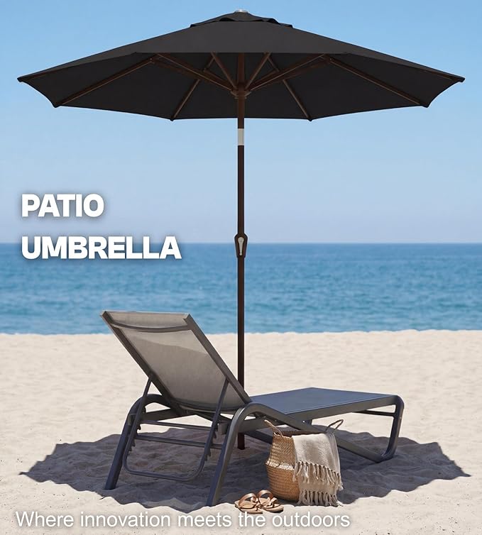 PatioKingdom Auto-Tilt 9FT Patio Umbrella Outdoor with 8 Sturdy Fiberglass Ribs,Market Table Umbrella for Pool,Backyard,Deck and Garden