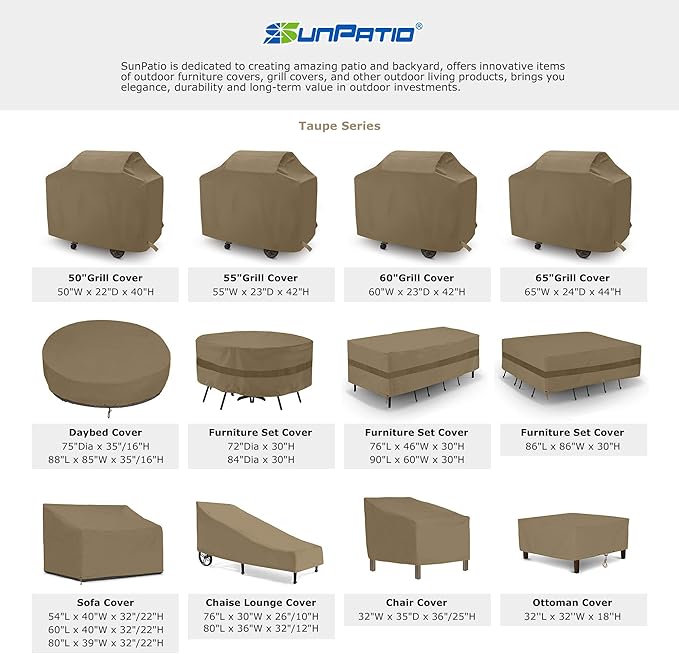 SunPatio Outdoor Daybed Cover 88 Inch, Heavy Duty Waterproof Patio Furniture Sofa Cover with Taped Seam, FadeStop Material, All Weather Protection, Taupe