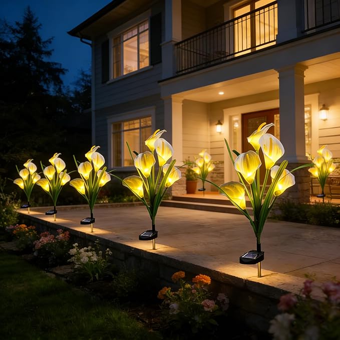 2 Packs Calla Lily Solar Flowers Outdoor Waterproof - Decorative Solar Lights Outdoor for Garden Yard Pathway, Grave Flowers for Cemetery,Mother's Day, Father's Day, Memorial Day & Heaven Birthday
