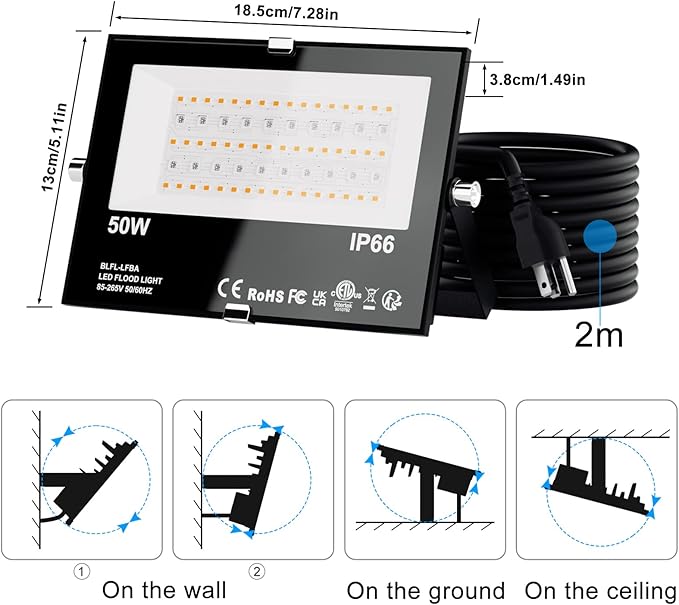 Flood Lights Outdoor RGB, 500W Equivalent Smart Color Change & Daylight 5700K Landscape Light, IP66 Waterproof Patio Lights via App Control, Indoor Ambient Lighting, DIY Scenes/Music Sync/Timing-4Pack
