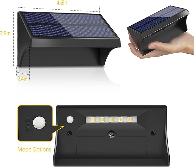 NIORSUN Outdoor Fence Lights, 10 Pack Waterproof LED Solar Fence Lights with 1500mAh Battery, Warm White/Cool White/RGB, Easy-to-Install Wall Light for Deck, Patio, Railing, Stairs, Backyard – Black