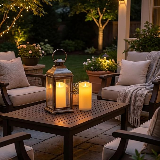 Solar Garden Decor for Outside-Solar Candles Outdoor Waterproof, Flameless LED Candles Rechargeable, Solar Powered Candles Dusk to Dawn for Patio Lantern Garden Table Decorations, Set of 2, 3.25" x 8"