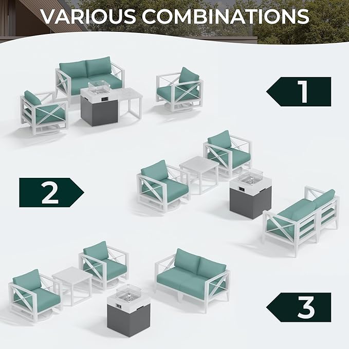 MBY 6-Piece Oversized Aluminum Patio Furniture Set–White Outdoor Conversation Sofa Set with Coffee Table, Deep Seating, Rust-Proof, All-Weather for Backyard, Deck, Balcony