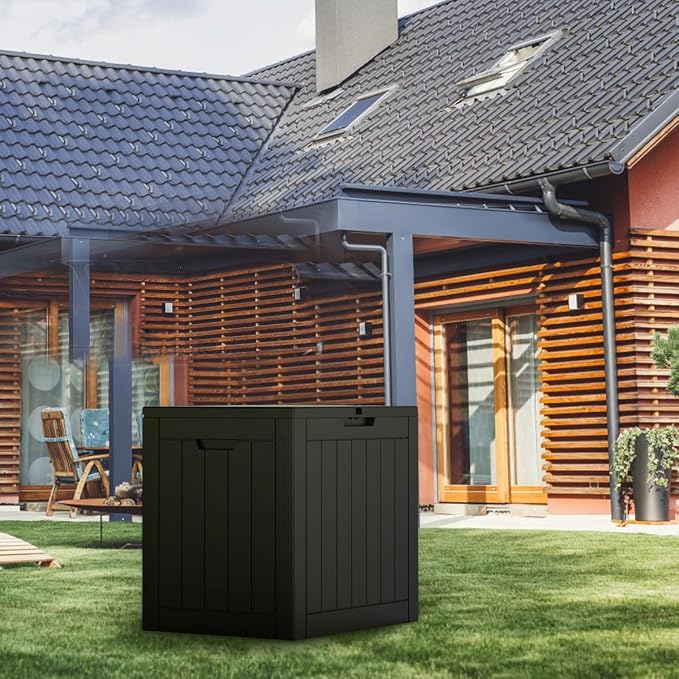 Deck Box 30 Gallon, Lockable Outdoor Storage Delivery Box for Garden Tools Patio Furniture Pool Supplies Black