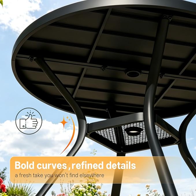 MEOOEM 5-Piece Patio Dining Set for 4, Outdoor Round Tables and Textilene Sling Chairs Set of 4, All Weather Heavy Duty Outdoor Patio Table and Chairs for Outside, Deck, Garden, Backyard