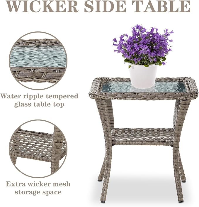 Belord Wicker Outdoor Furniture Set - 7 Piece Patio Conversation Sets with Comfort Swivel Rocker Glider Chairs Set of 2 and Rattan Sofa, Tempered Glass Coffee Table and Side Table,Gray/Gray