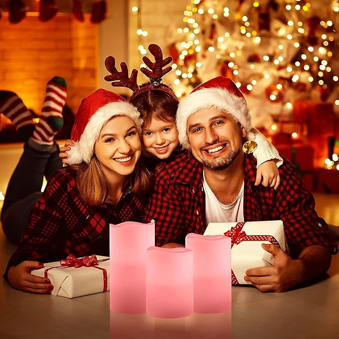 JUNPEI Flameless Led Battery Operated Candles: Flickering Electric Candles 4" 5" 6" Set of 3 Real Wax 10-Key Remote Control with 2/4/6/8-hours Timer Function,Cycling 24 Hours Timer, 300+ Hours (Pink)