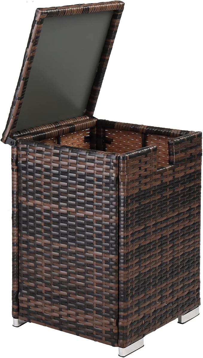22.4in Outdoor Rattan Side Tables,Iron Frame Gas Bottle Storage Bin,Waterproof Patio Coffee Side Tables,All-Weather PE Wicker End Table,with Lid,for Garden Porch Poolside Deck Backyard (Brown)